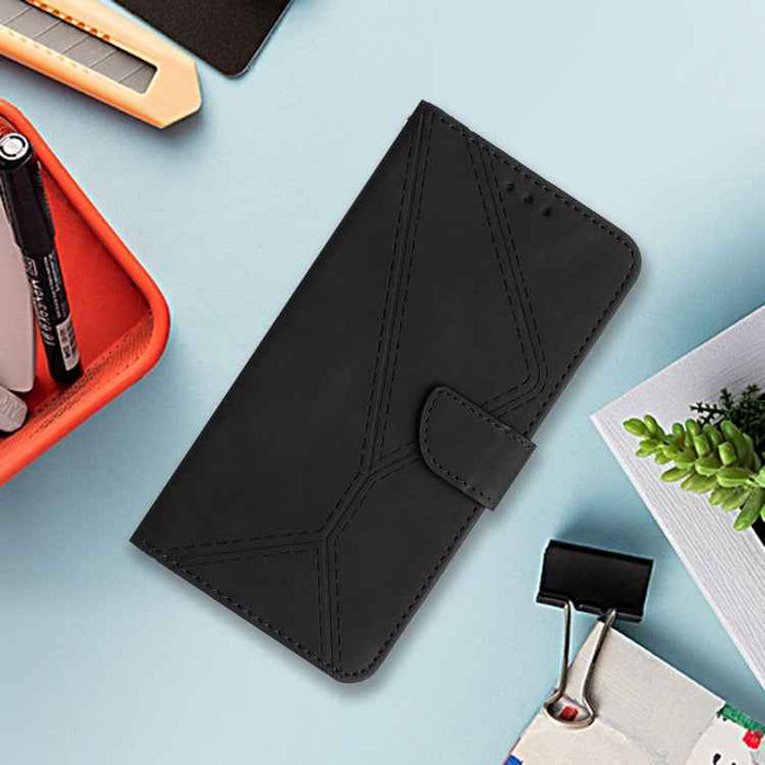 For iPhone 16 Plus Stitching Embossed Leather Phone Case(Black)