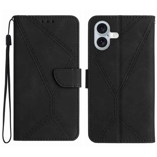 For iPhone 16 Plus Stitching Embossed Leather Phone Case(Black)