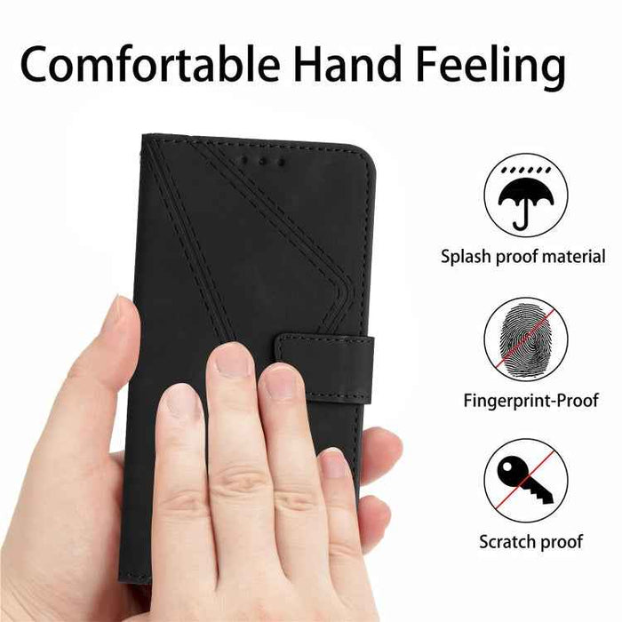 For iPhone 16 Plus Stitching Embossed Leather Phone Case(Black)