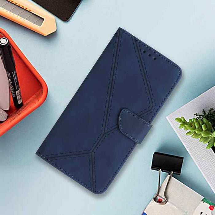 For iPhone 16 Plus Stitching Embossed Leather Phone Case(Blue)