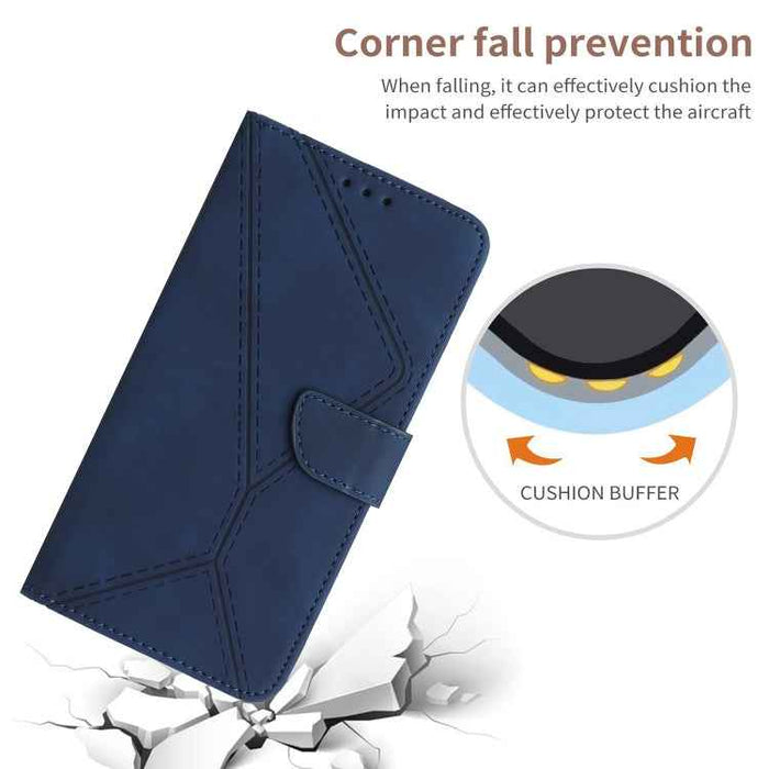 For iPhone 16 Plus Stitching Embossed Leather Phone Case(Blue)