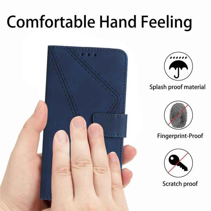 For iPhone 16 Plus Stitching Embossed Leather Phone Case(Blue)