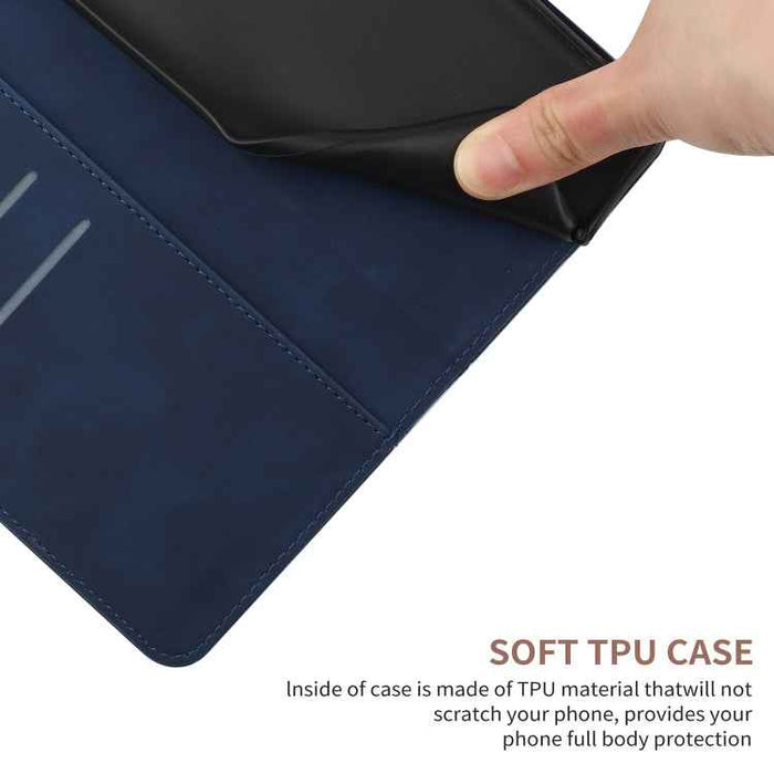 For iPhone 16 Plus Stitching Embossed Leather Phone Case(Blue)