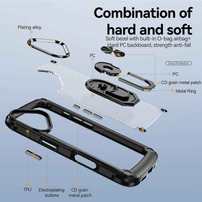 For iPhone 16 Plus TPU + PC Lens Protection Phone Case with Ring Holder(Black)