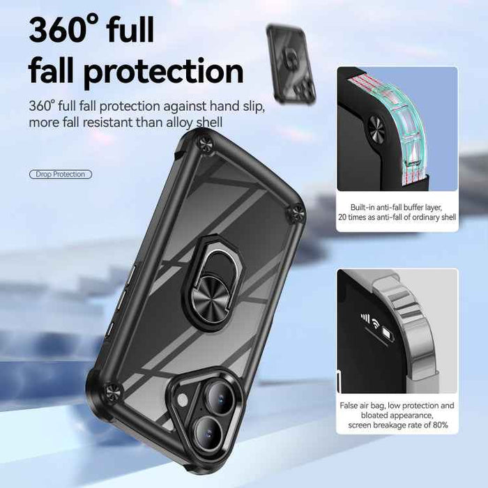 For iPhone 16 Plus TPU + PC Lens Protection Phone Case with Ring Holder(Black)