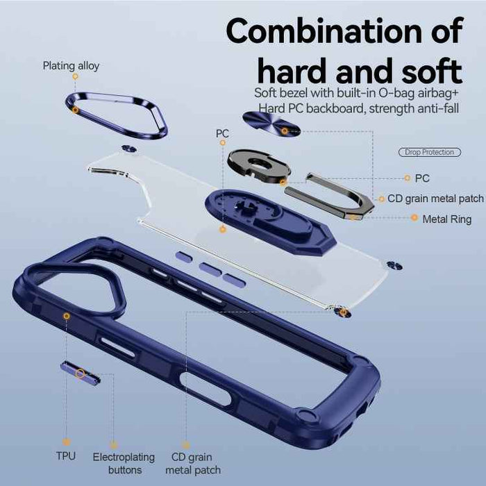For iPhone 16 Plus TPU + PC Lens Protection Phone Case with Ring Holder(Blue)