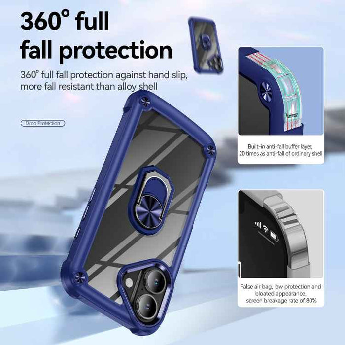 For iPhone 16 Plus TPU + PC Lens Protection Phone Case with Ring Holder(Blue)