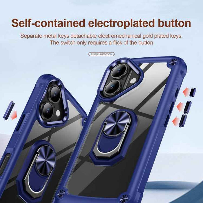 For iPhone 16 Plus TPU + PC Lens Protection Phone Case with Ring Holder(Blue)