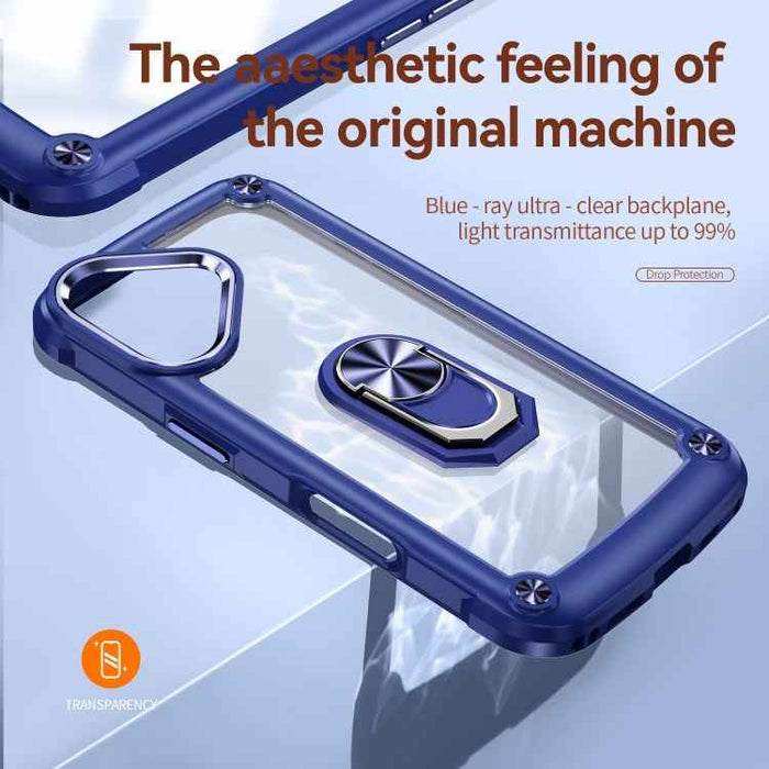 For iPhone 16 Plus TPU + PC Lens Protection Phone Case with Ring Holder(Blue)
