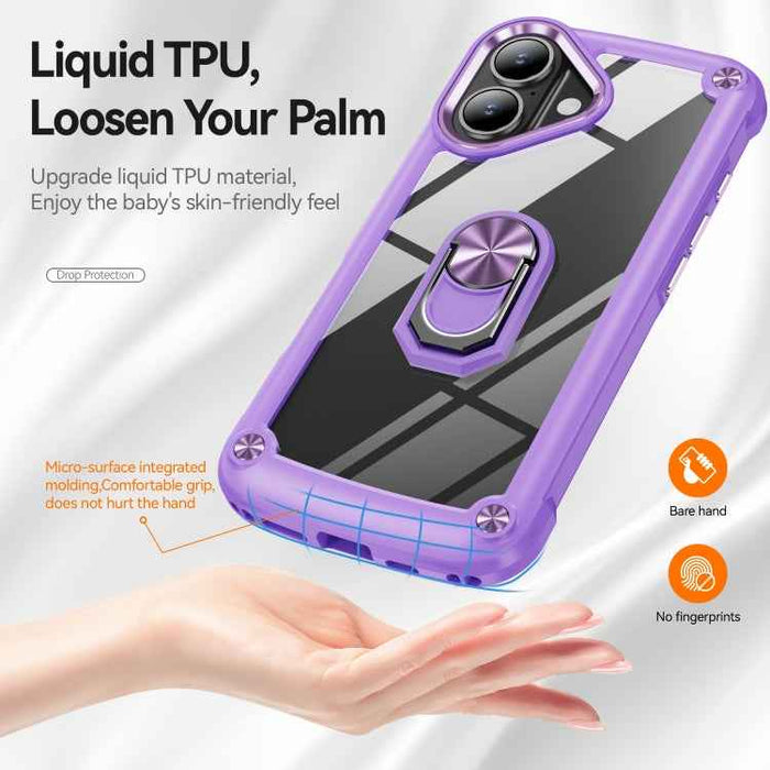 For iPhone 16 Plus TPU + PC Lens Protection Phone Case with Ring Holder(Purple)