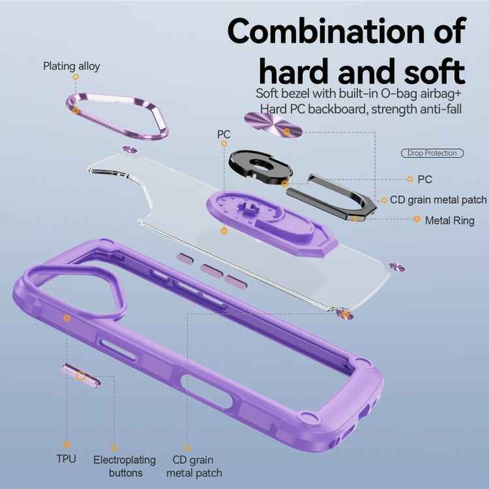 For iPhone 16 Plus TPU + PC Lens Protection Phone Case with Ring Holder(Purple)