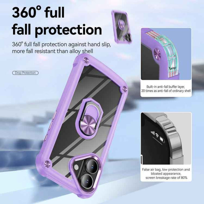 For iPhone 16 Plus TPU + PC Lens Protection Phone Case with Ring Holder(Purple)