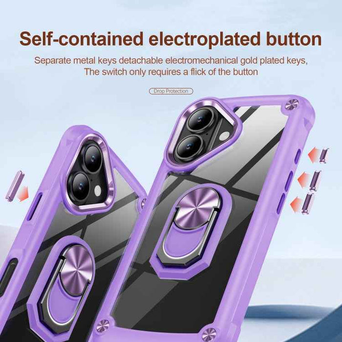 For iPhone 16 Plus TPU + PC Lens Protection Phone Case with Ring Holder(Purple)