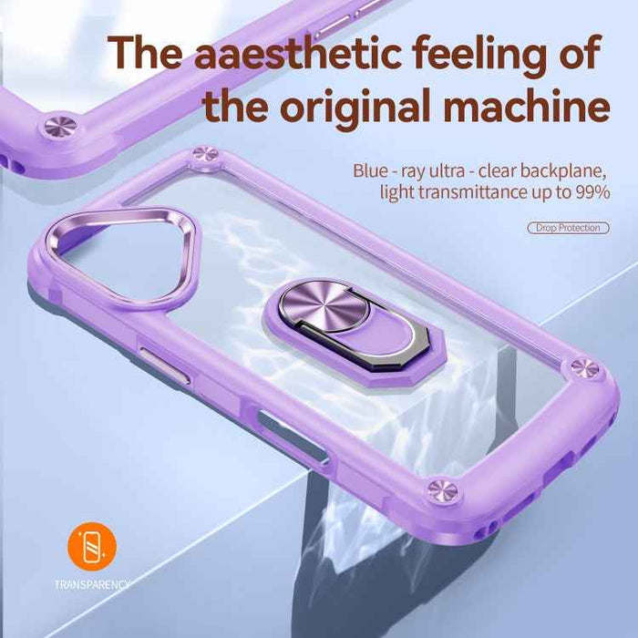 For iPhone 16 Plus TPU + PC Lens Protection Phone Case with Ring Holder(Purple)