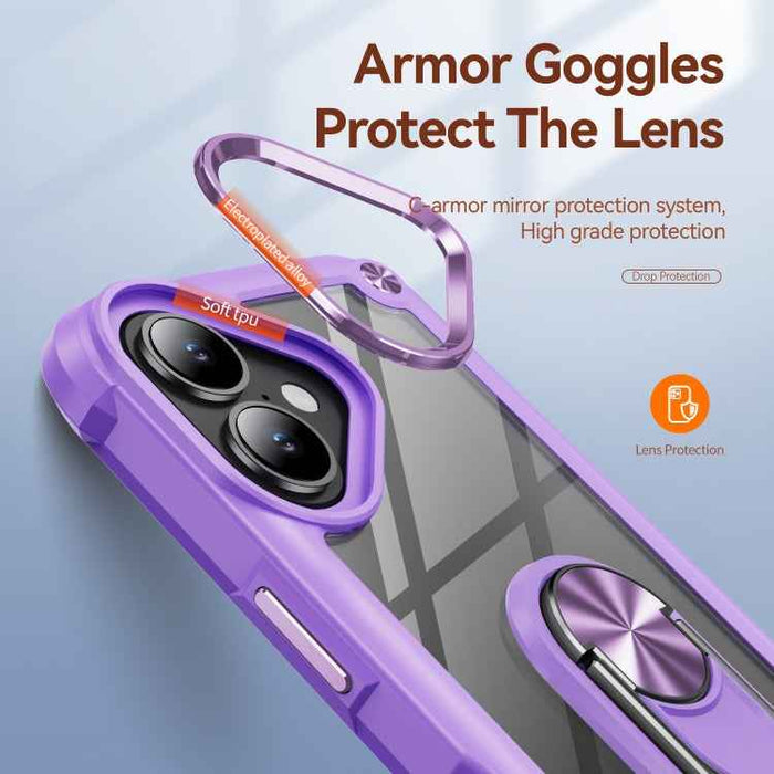 For iPhone 16 Plus TPU + PC Lens Protection Phone Case with Ring Holder(Purple)