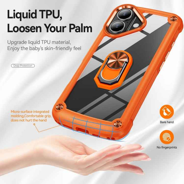 For iPhone 16 Plus TPU + PC Lens Protection Phone Case with Ring Holder(Orange)