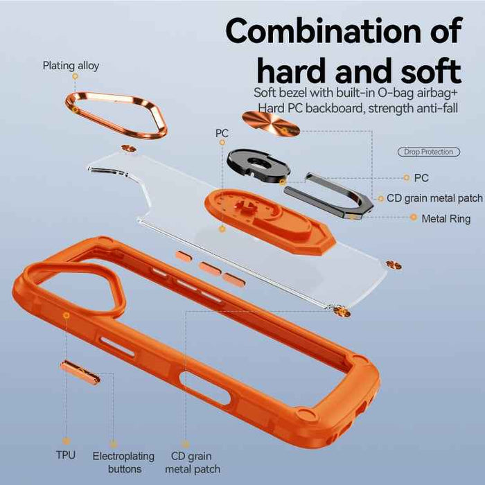 For iPhone 16 Plus TPU + PC Lens Protection Phone Case with Ring Holder(Orange)