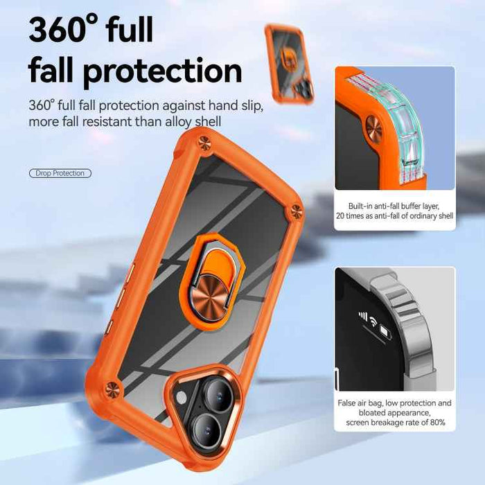For iPhone 16 Plus TPU + PC Lens Protection Phone Case with Ring Holder(Orange)
