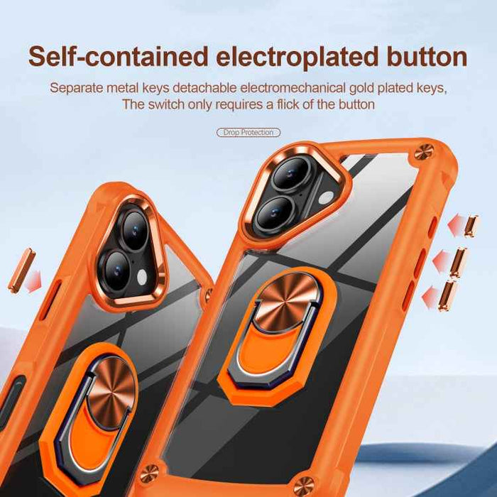 For iPhone 16 Plus TPU + PC Lens Protection Phone Case with Ring Holder(Orange)