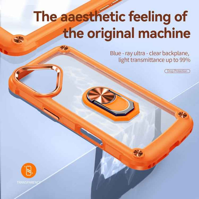 For iPhone 16 Plus TPU + PC Lens Protection Phone Case with Ring Holder(Orange)