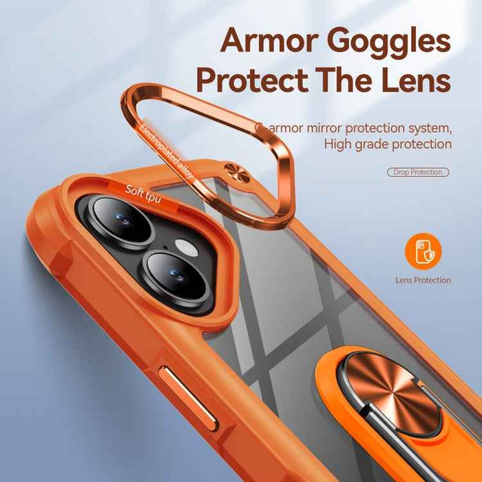 For iPhone 16 Plus TPU + PC Lens Protection Phone Case with Ring Holder(Orange)