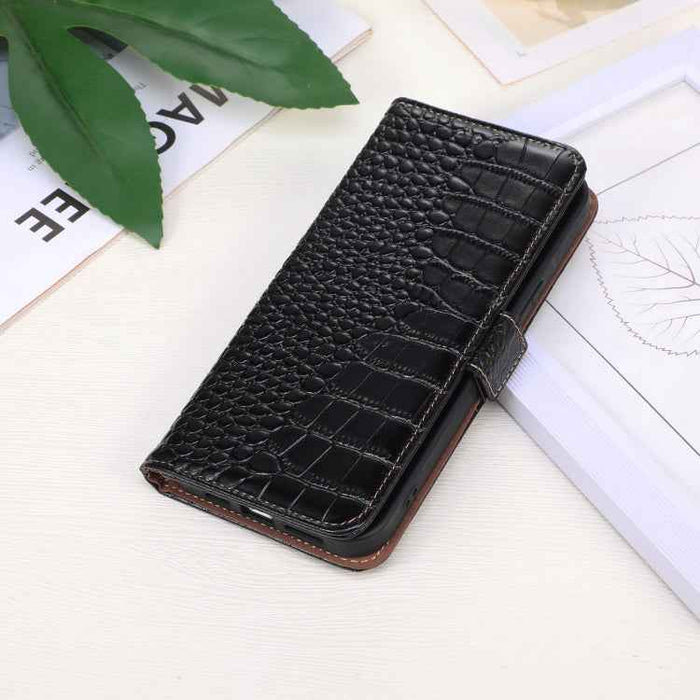 For iPhone 16 Plus Crocodile Top Layer Cowhide Leather Phone Case(Black)