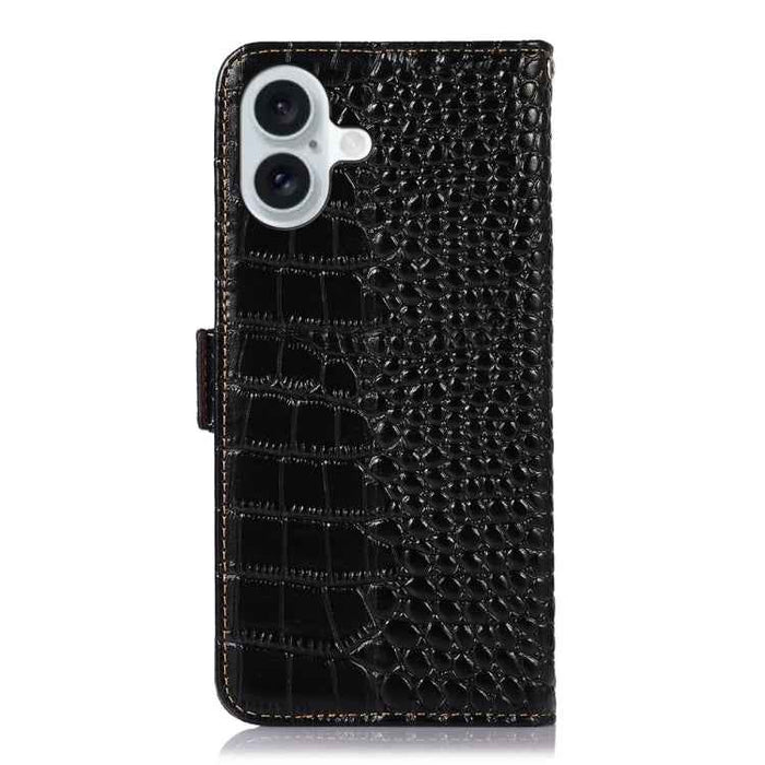 For iPhone 16 Plus Crocodile Top Layer Cowhide Leather Phone Case(Black)