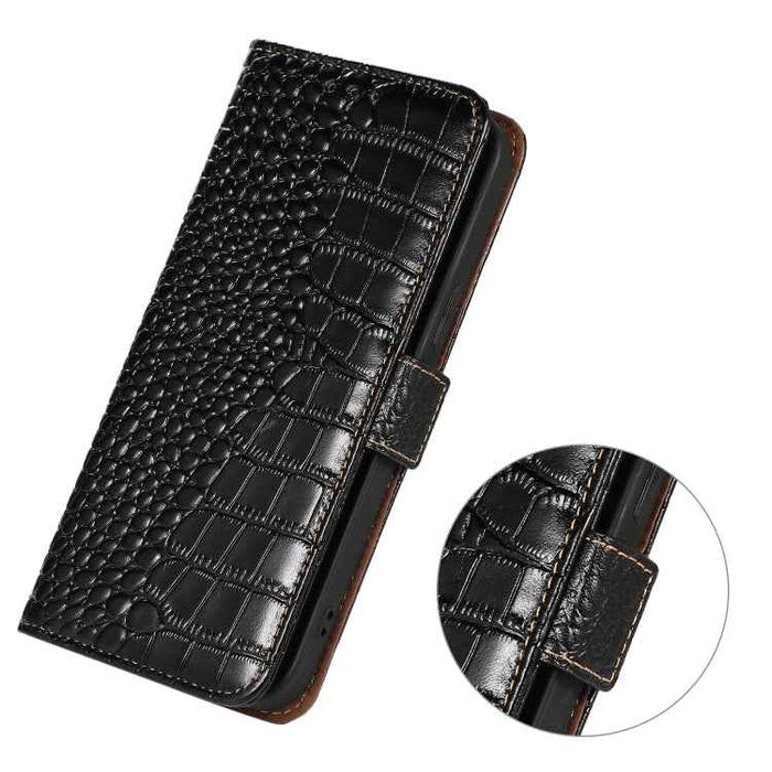 For iPhone 16 Plus Crocodile Top Layer Cowhide Leather Phone Case(Black)