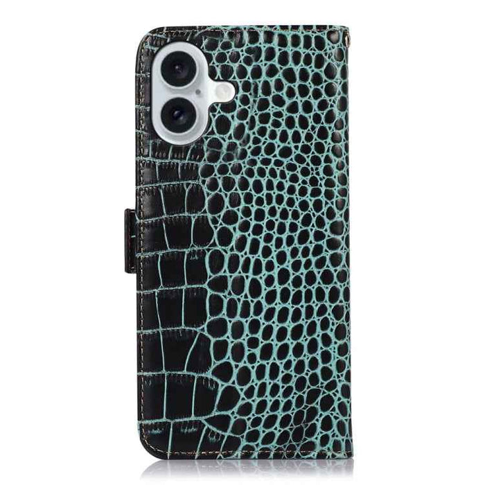 For iPhone 16 Plus Crocodile Top Layer Cowhide Leather Phone Case(Green)