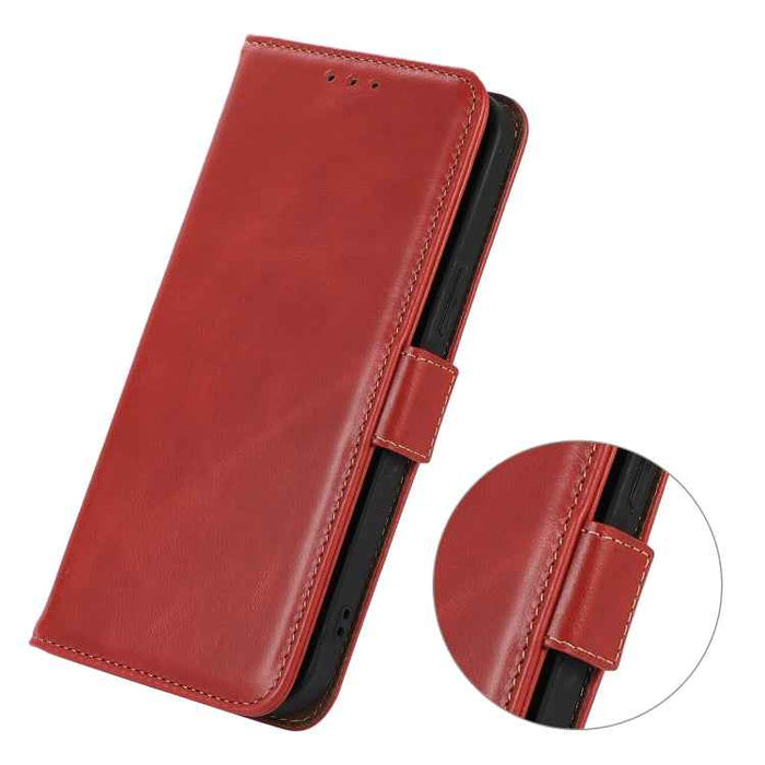 For iPhone 16 Plus Crazy Horse Top Layer Cowhide Leather Phone Case(Red)