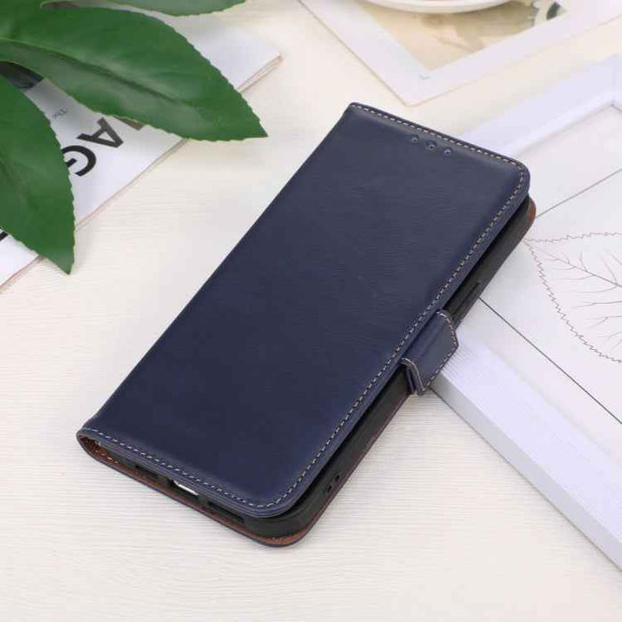 For iPhone 16 Plus Crazy Horse Top Layer Cowhide Leather Phone Case(Blue)