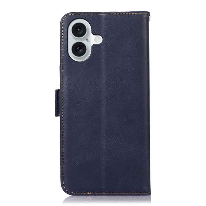 For iPhone 16 Plus Crazy Horse Top Layer Cowhide Leather Phone Case(Blue)