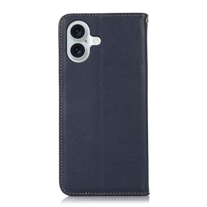 For iPhone 16 Plus KHAZNEH Nappa Top Layer Cowhide Leather Phone Case(Blue)