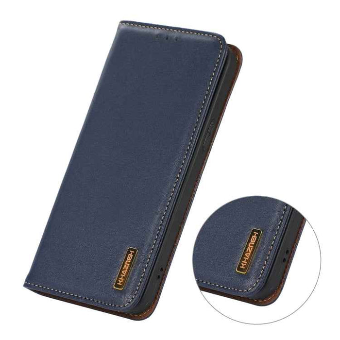 For iPhone 16 Plus KHAZNEH Nappa Top Layer Cowhide Leather Phone Case(Blue)