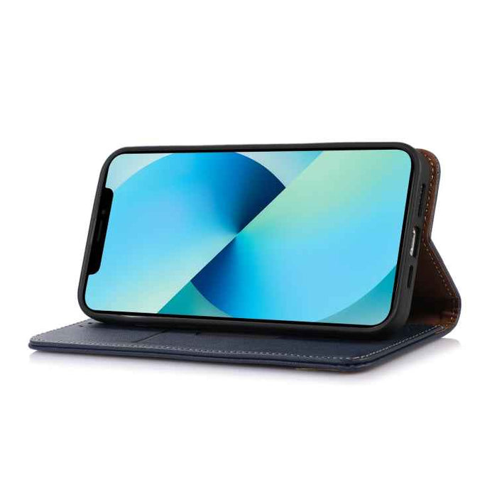For iPhone 16 Plus KHAZNEH Nappa Top Layer Cowhide Leather Phone Case(Blue)
