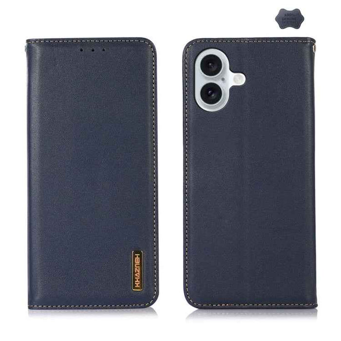 For iPhone 16 Plus KHAZNEH Nappa Top Layer Cowhide Leather Phone Case(Blue)