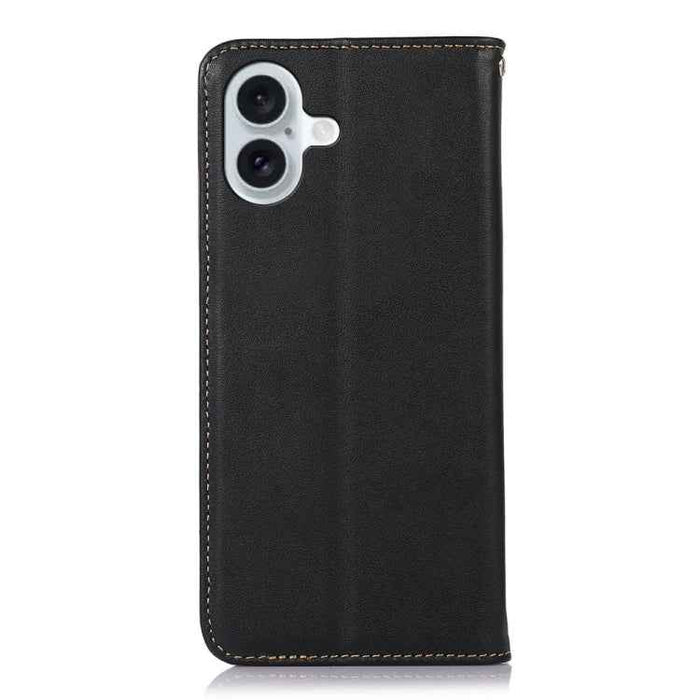 For iPhone 16 Plus KHAZNEH Nappa Top Layer Cowhide Leather Phone Case(Black)