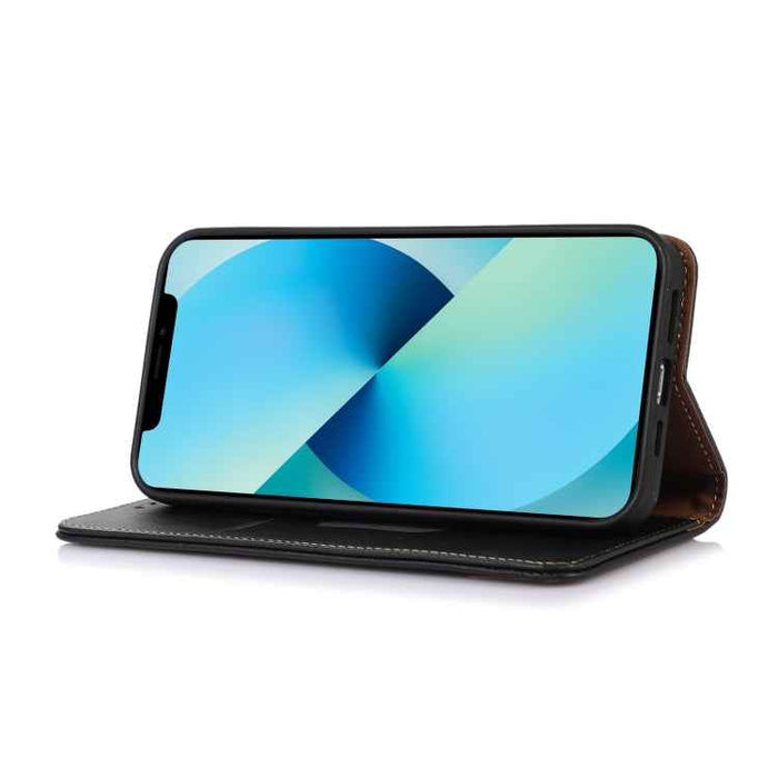 For iPhone 16 Plus KHAZNEH Nappa Top Layer Cowhide Leather Phone Case(Black)
