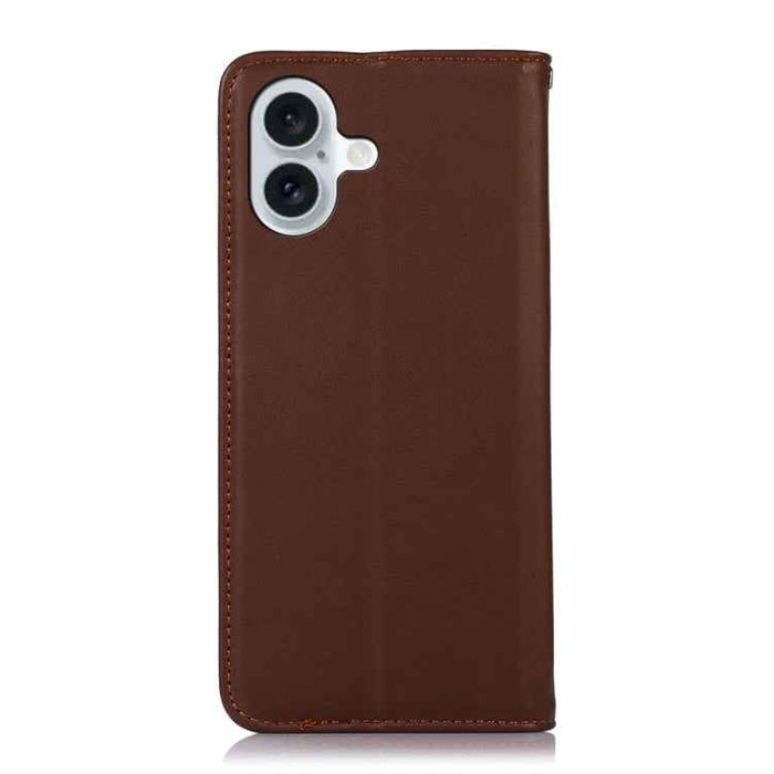 For iPhone 16 Plus KHAZNEH Nappa Top Layer Cowhide Leather Phone Case(Brown)