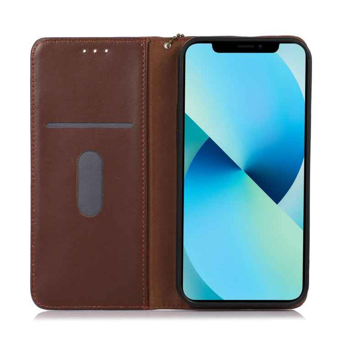 For iPhone 16 Plus KHAZNEH Nappa Top Layer Cowhide Leather Phone Case(Brown)