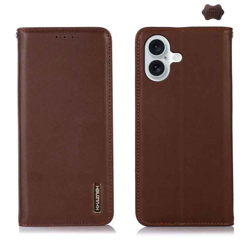 For iPhone 16 Plus KHAZNEH Nappa Top Layer Cowhide Leather Phone Case(Brown)