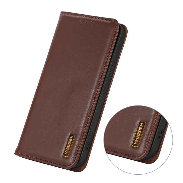 For iPhone 16 Plus KHAZNEH Nappa Top Layer Cowhide Leather Phone Case(Brown)