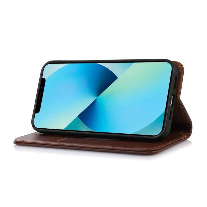 For iPhone 16 Plus KHAZNEH Nappa Top Layer Cowhide Leather Phone Case(Brown)
