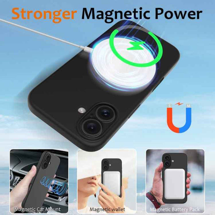 For iPhone 16 Plus Shockproof Silicone Magsafe Phone Case(Black)