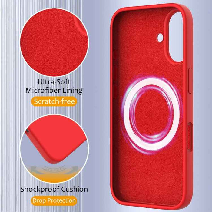 For iPhone 16 Plus Shockproof Silicone Magsafe Phone Case(Red)