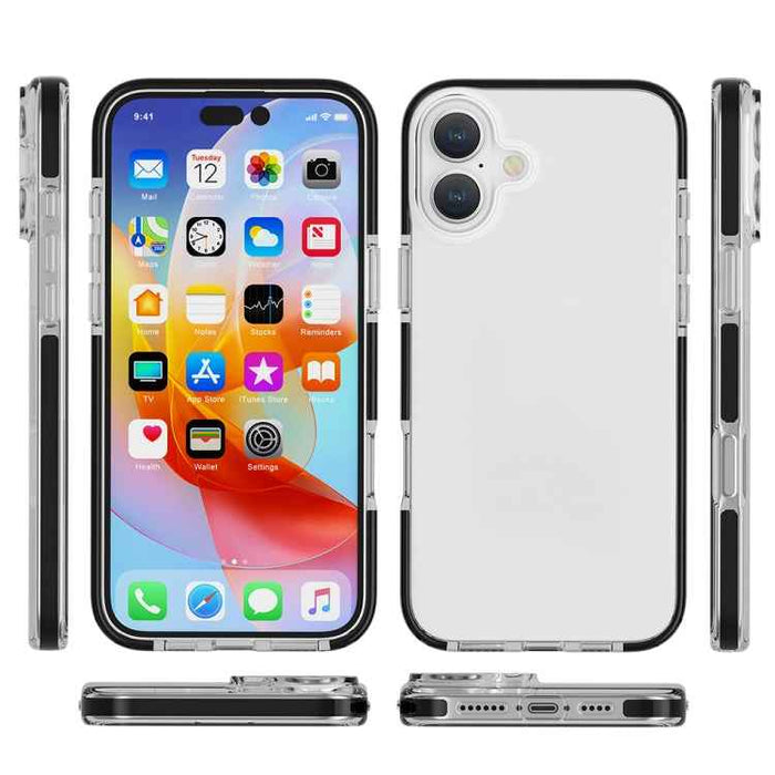 For iPhone 16 Plus Two-color Shockproof High Transparency TPU Phone Case(Black)