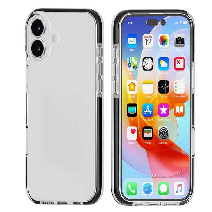 For iPhone 16 Plus Two-color Shockproof High Transparency TPU Phone Case(Black)