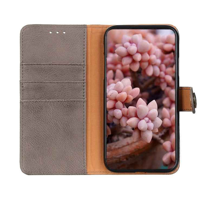For iPhone 16 Plus KHAZNEH Cowhide Texture Horizontal Flip Leather Phone Case(Khaki)