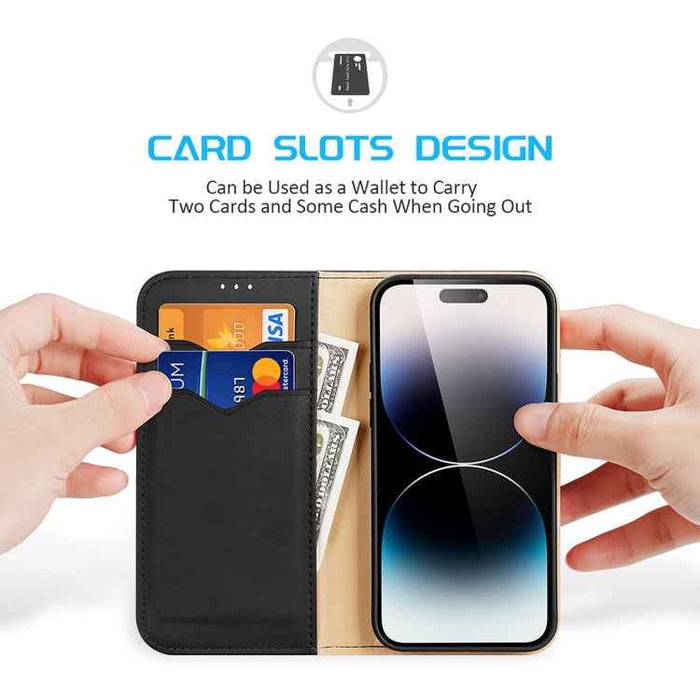 For iPhone 15 Pro Max DUX DUCIS Hivo Series Cowhide + PU + TPU Flip Phone Case(Black)