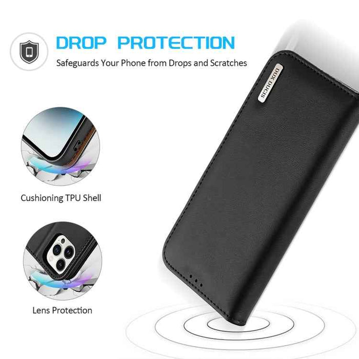 For iPhone 15 Pro Max DUX DUCIS Hivo Series Cowhide + PU + TPU Flip Phone Case(Black)